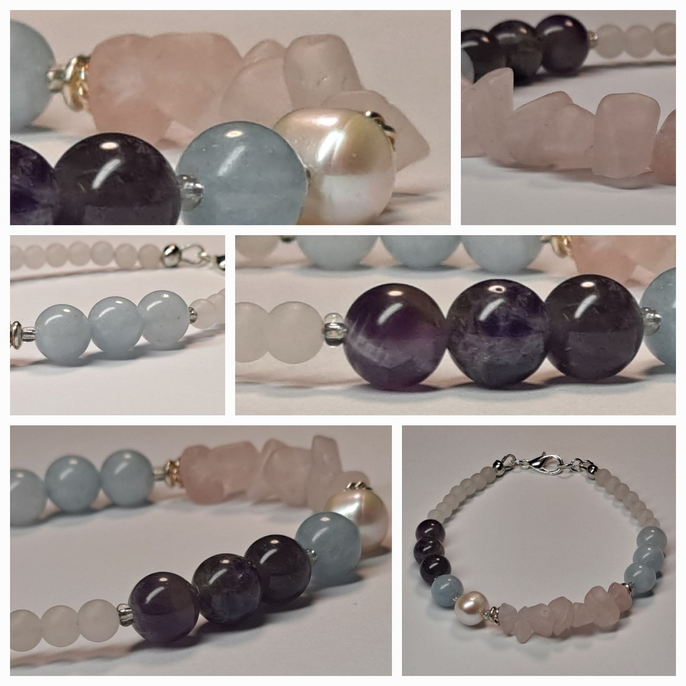PROTECTION & BALANCE * ROSE QUARTZ * AQUAMARINE * AMETHYST GEMSTONE BRACELET